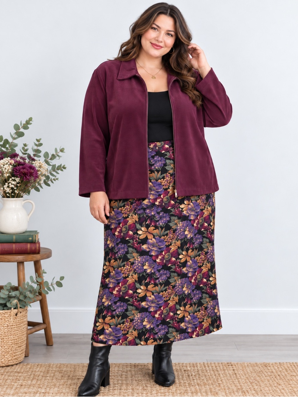 Vintage 90s Dark Plum Zip Jacket Oversized Butter Soft Stretch 2X
